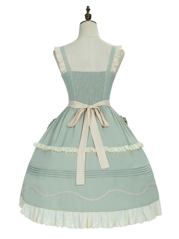 Sweet Lolita JSK Dress Mint Green Sleeveless Bows Lace Up Lolita Jumper Skirts