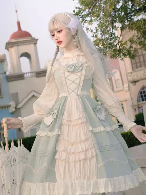 Sweet Lolita JSK Dress Mint Green Sleeveless Bows Lace Up Lolita Jumper Skirts