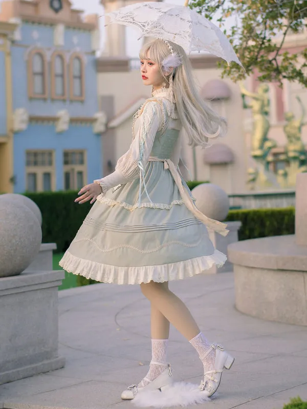 Sweet Lolita JSK Dress Mint Green Sleeveless Bows Lace Up Lolita Jumper Skirts