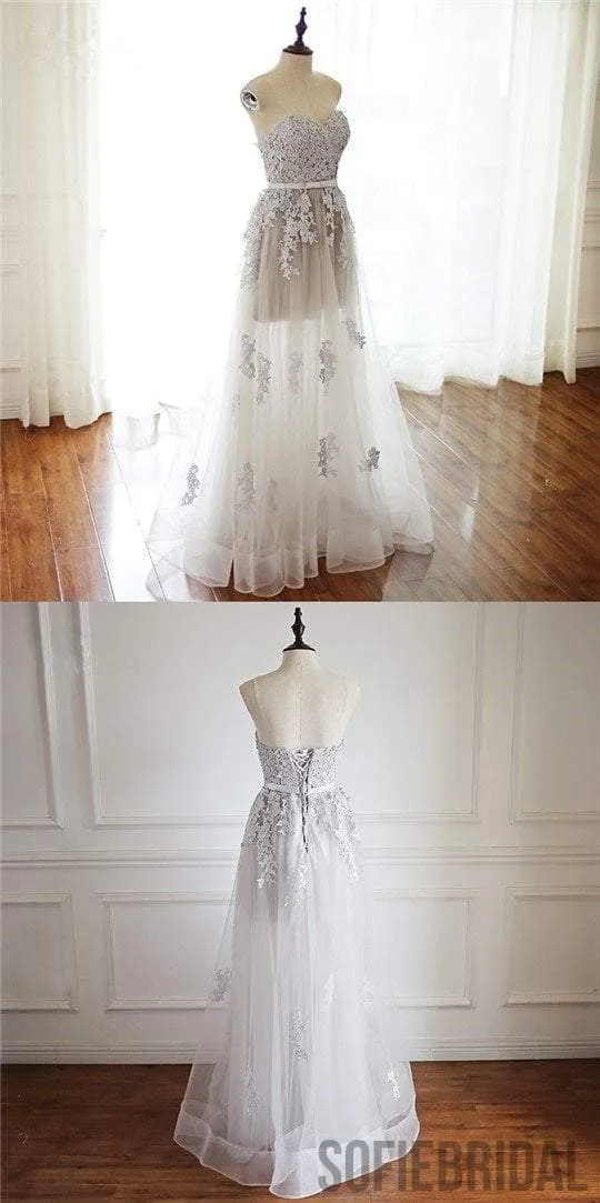 Sweetheart Lace Tulle Prom Dresses, Long A-line See through Prom Dresses , PD0311