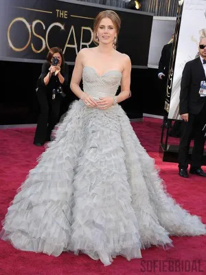 Sweetheart Long Tulle Fluffy Grey Prom Dresses, Celebrity Dresses, PD0806