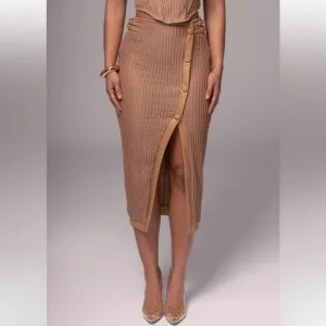 Tan Textured Mystique Midi Skirt - XL