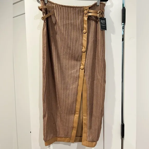 Tan Textured Mystique Midi Skirt - XL