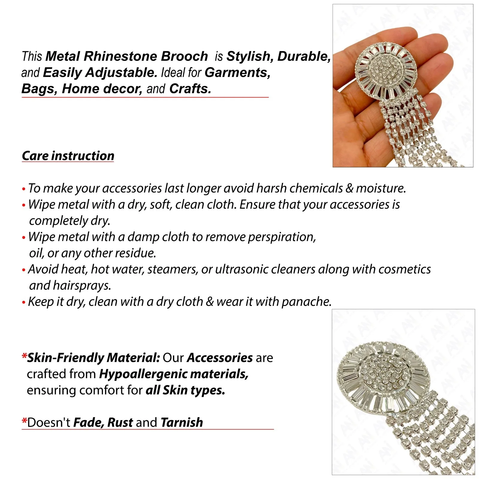 Tassel Rhine Stone Silver Brooch for Men & Women Fashion