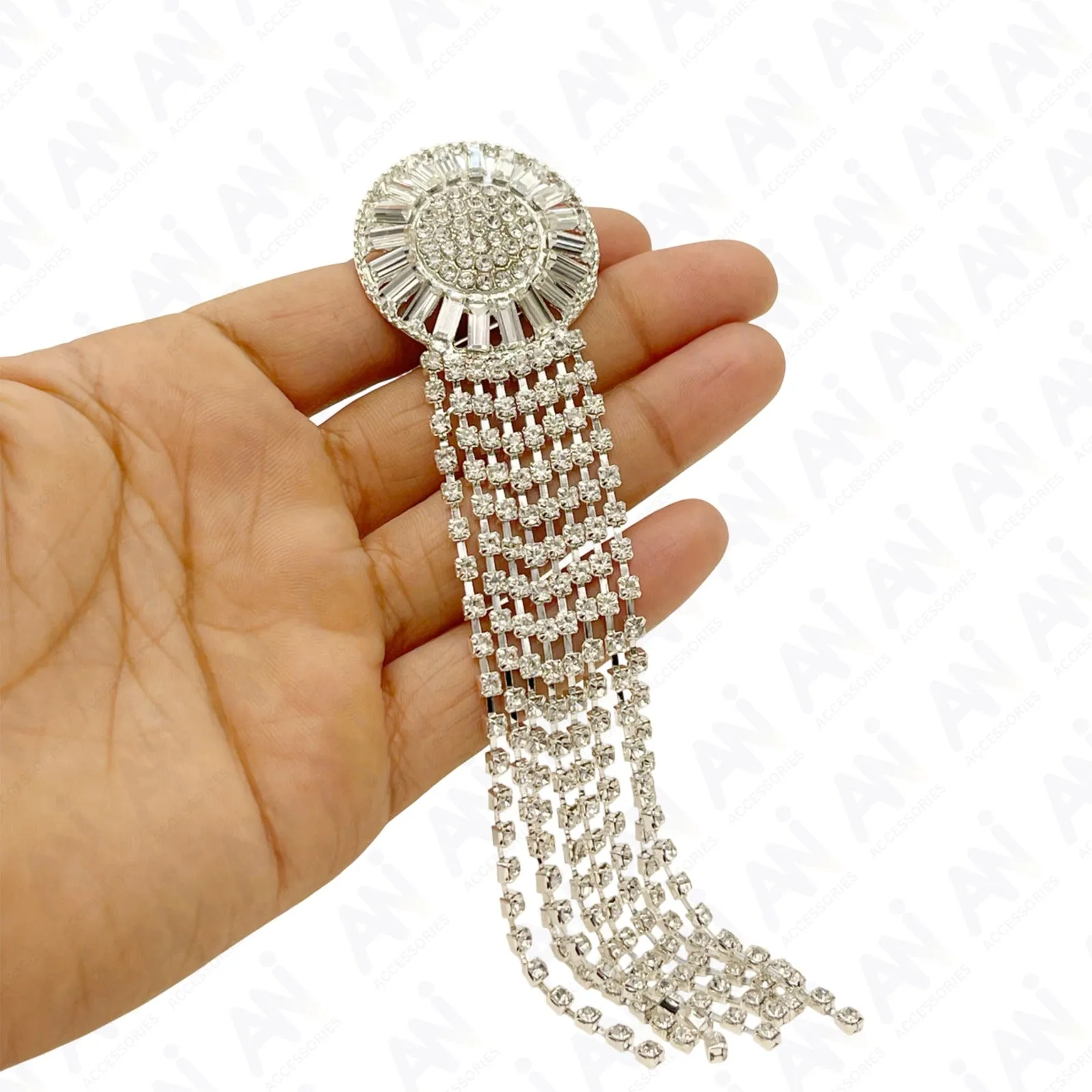 Tassel Rhine Stone Silver Brooch for Men & Women Fashion