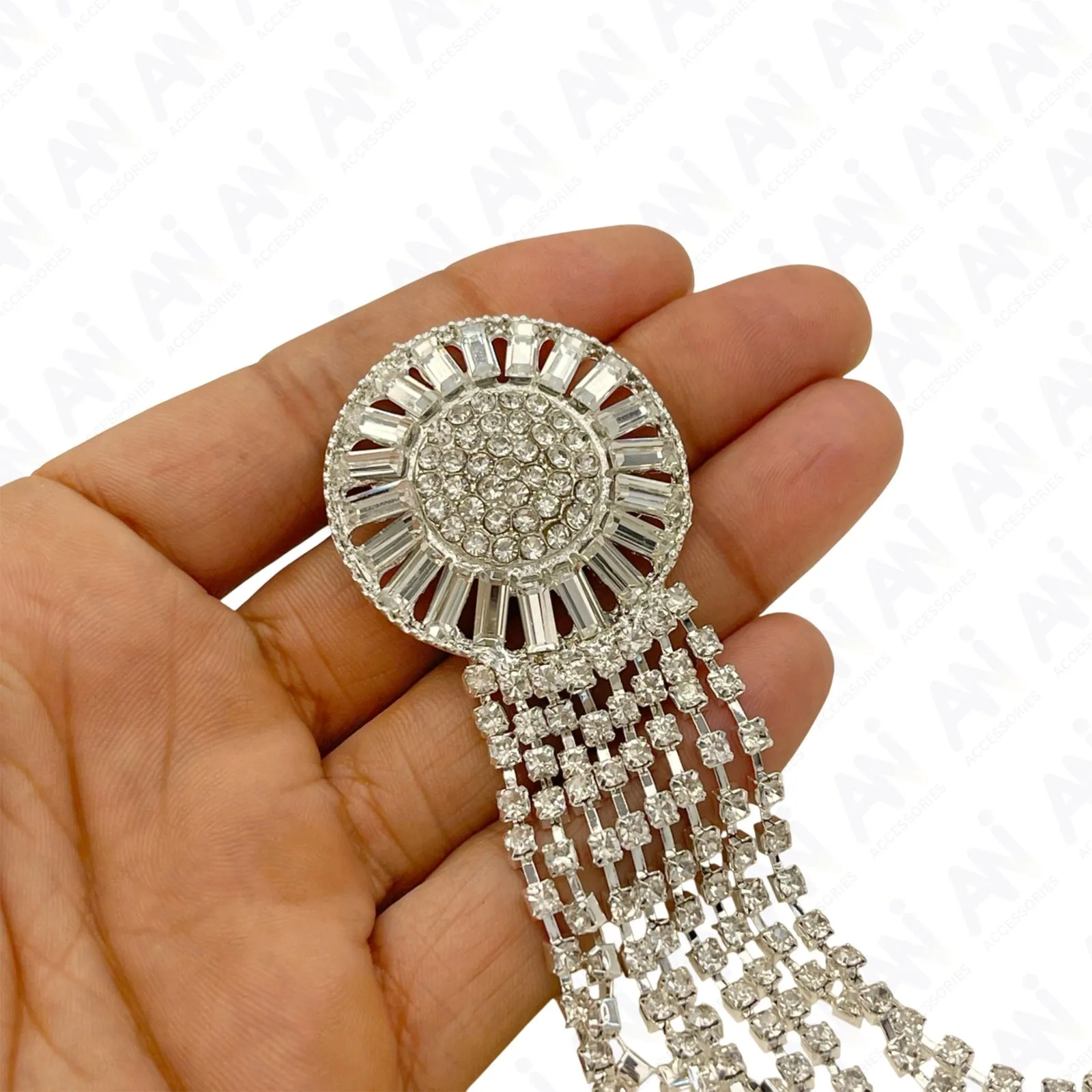 Tassel Rhine Stone Silver Brooch for Men & Women Fashion