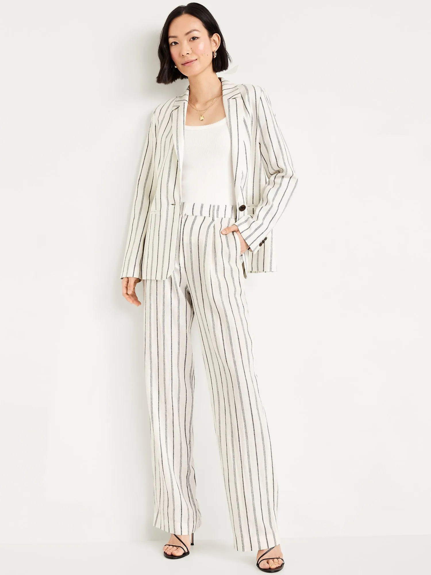 Taylor Fitted Linen-Blend Suit Blazer