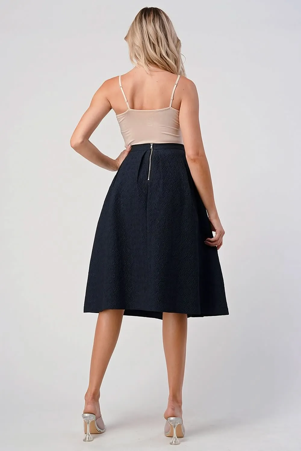 Textured A-Line Midi Skirt with Pleats