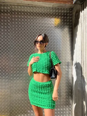 Textured Green Mini Skirt
