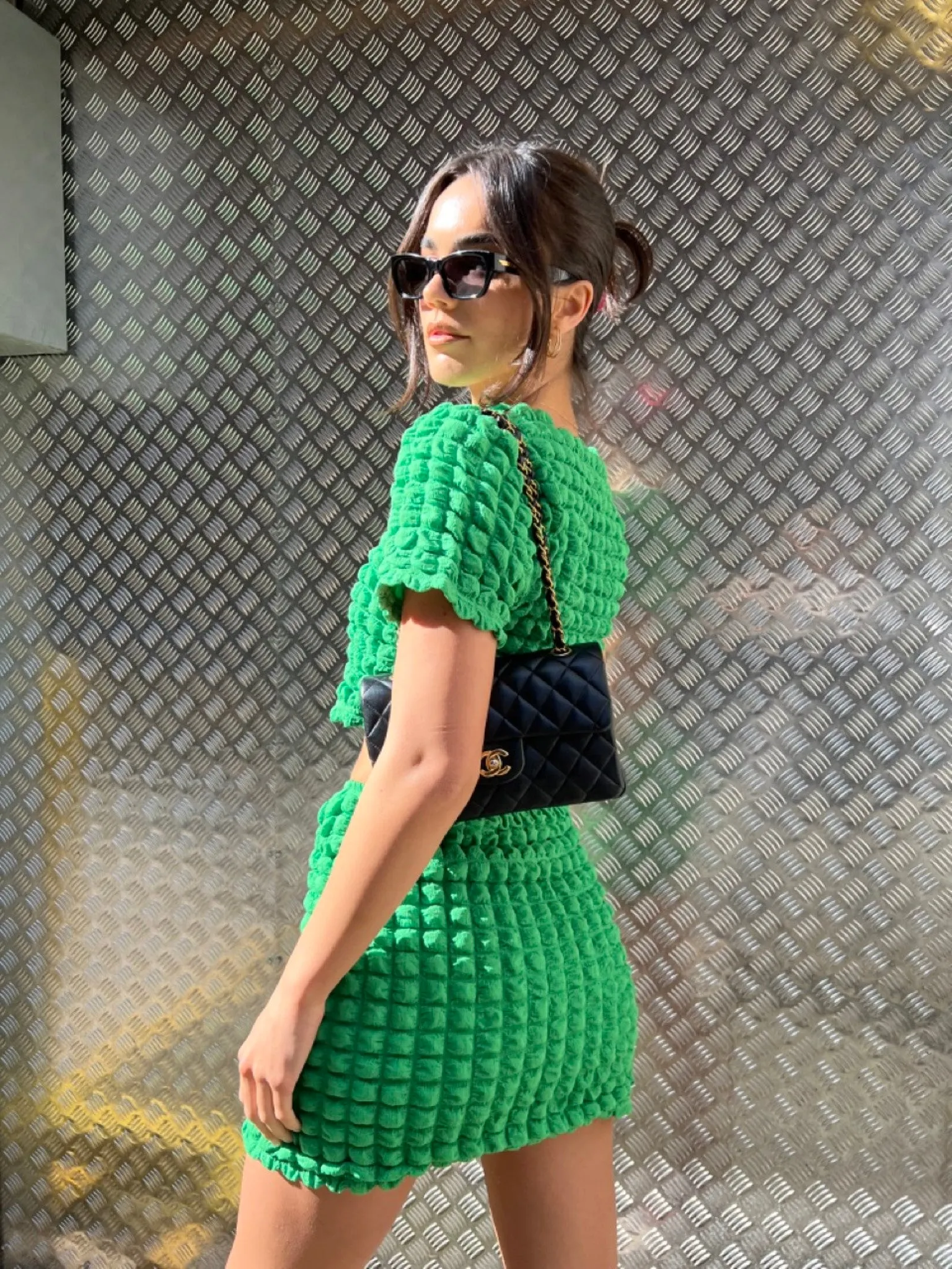 Textured Green Mini Skirt