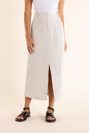 Textured Linen Midi Skirt - Natural Flax
