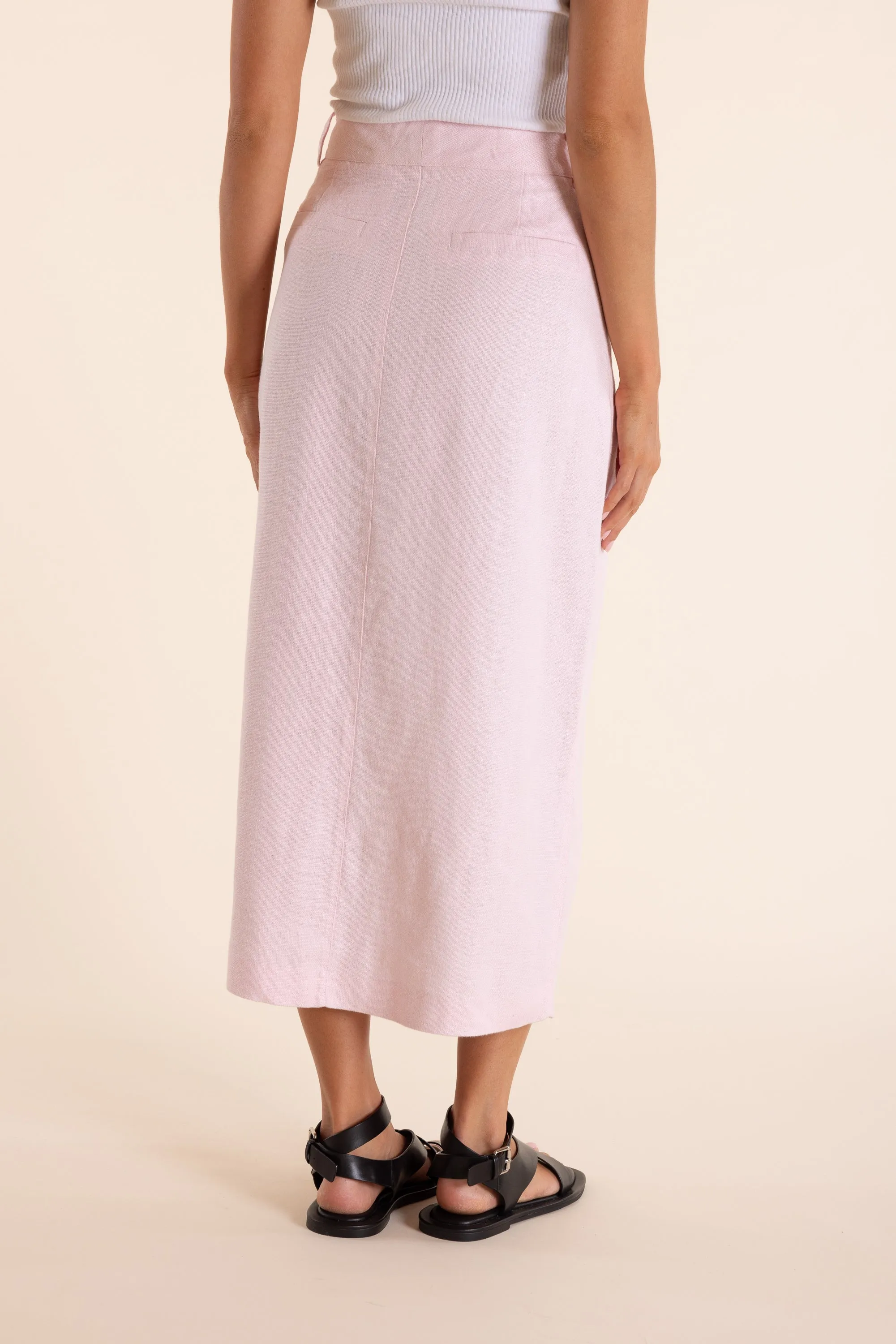 Textured Linen Midi Skirt - Pink Rose