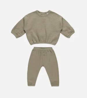 Textured Sweat Set - Olive