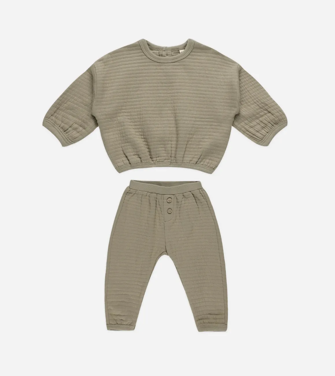 Textured Sweat Set - Olive