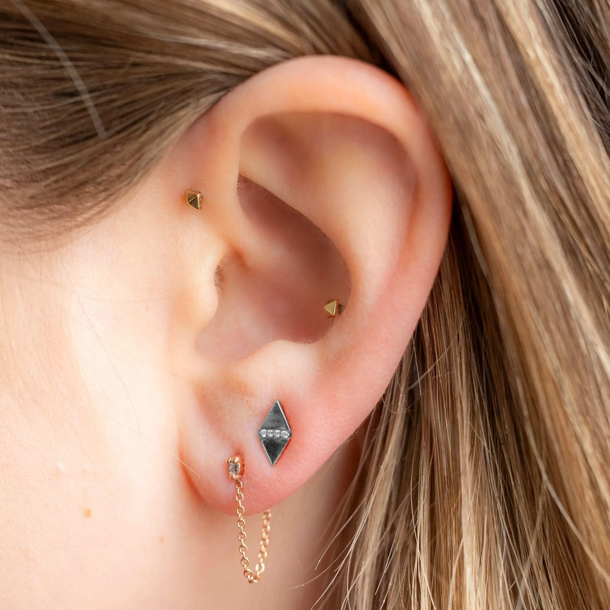 The Geometric White Diamond Pavé Studs | 14K White Gold