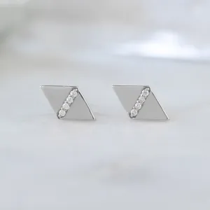 The Geometric White Diamond Pavé Studs | 14K White Gold