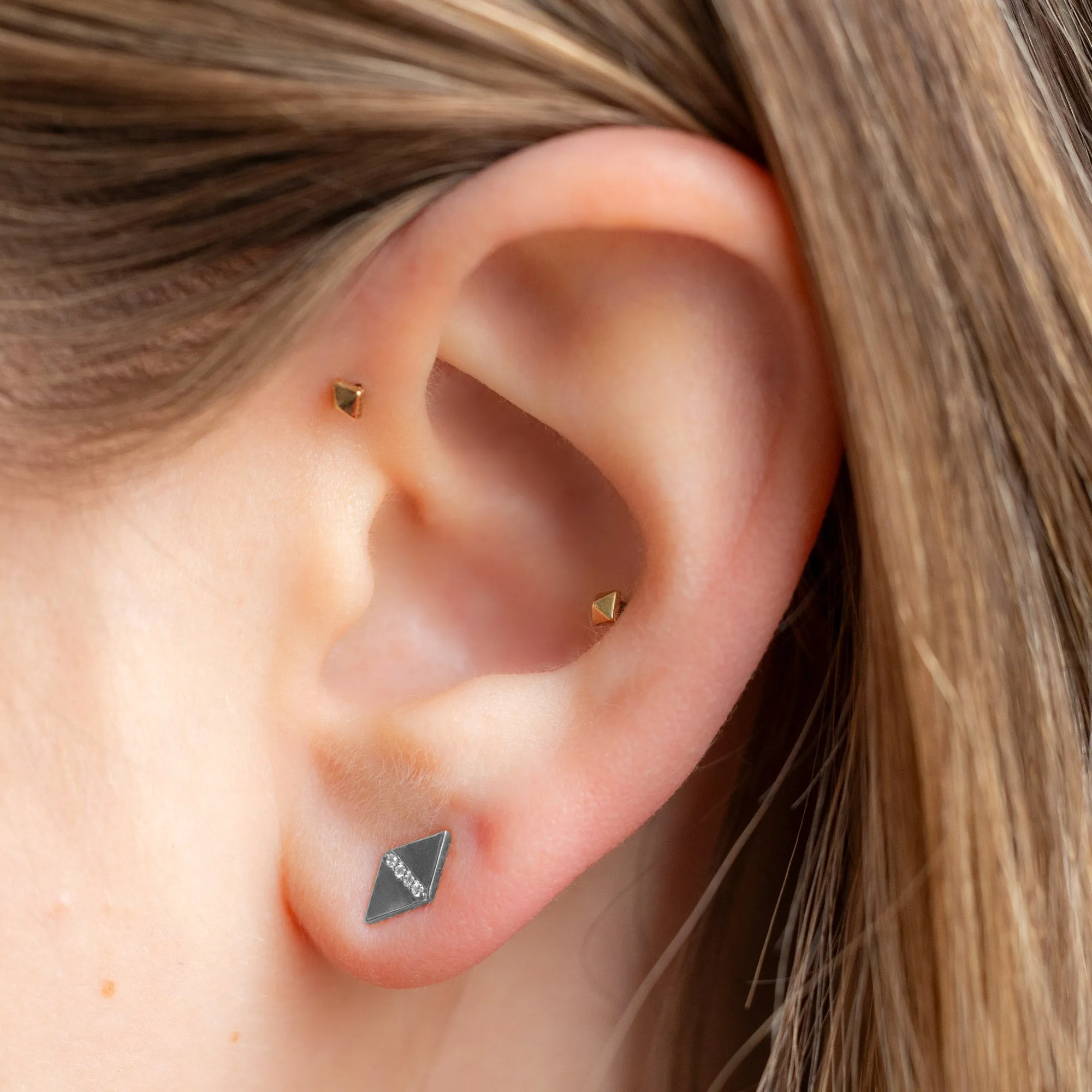 The Geometric White Diamond Pavé Studs | 14K White Gold