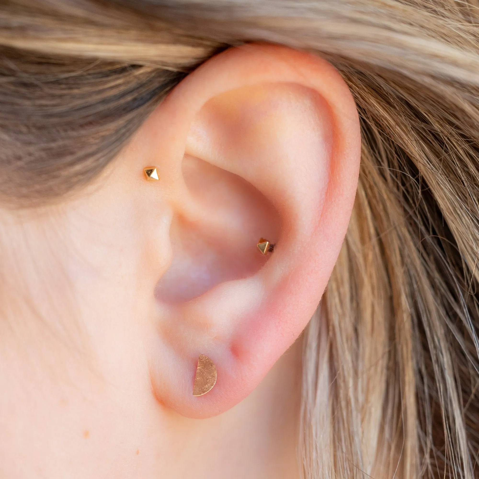 The Gold Half Moon Stud Earrings | 14K Rose Gold