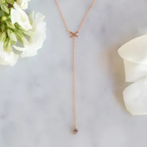 The XO' Salt and Pepper Diamond Lariat Necklace | 14K Rose Gold