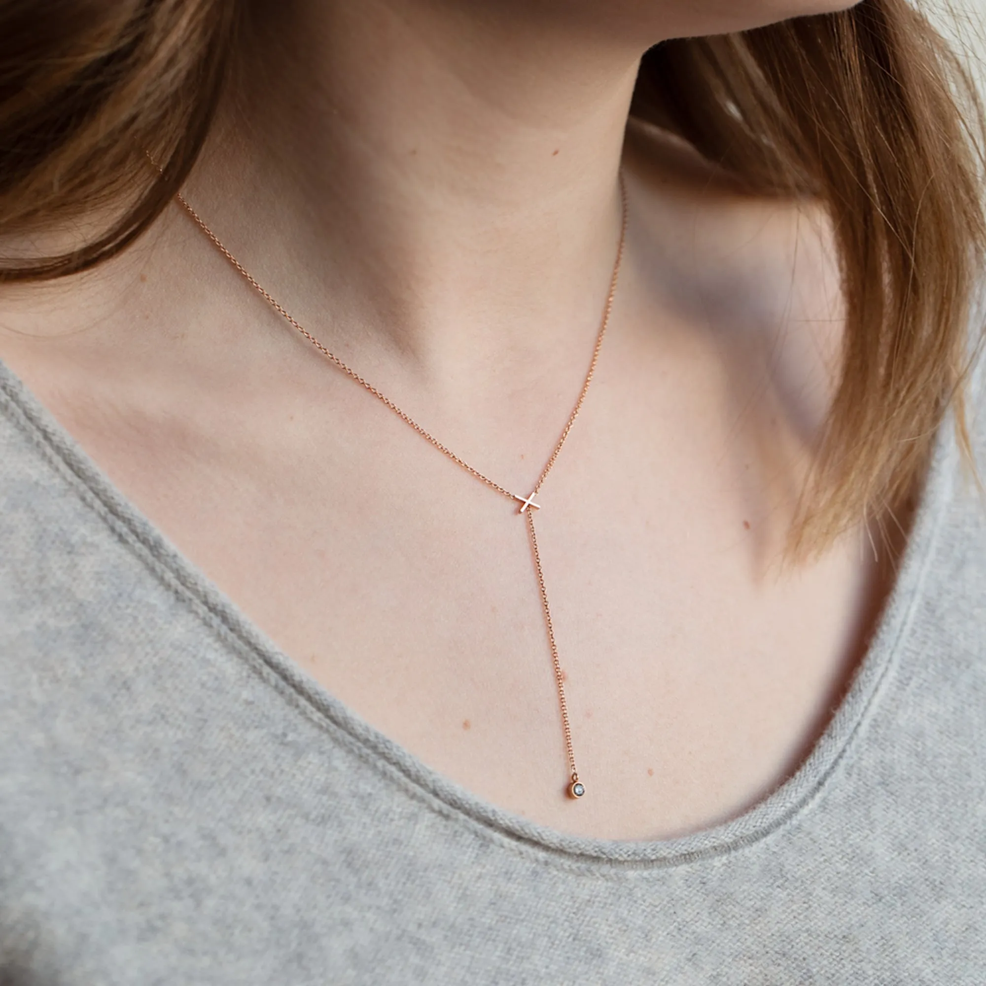 The XO' Salt and Pepper Diamond Lariat Necklace | 14K Rose Gold