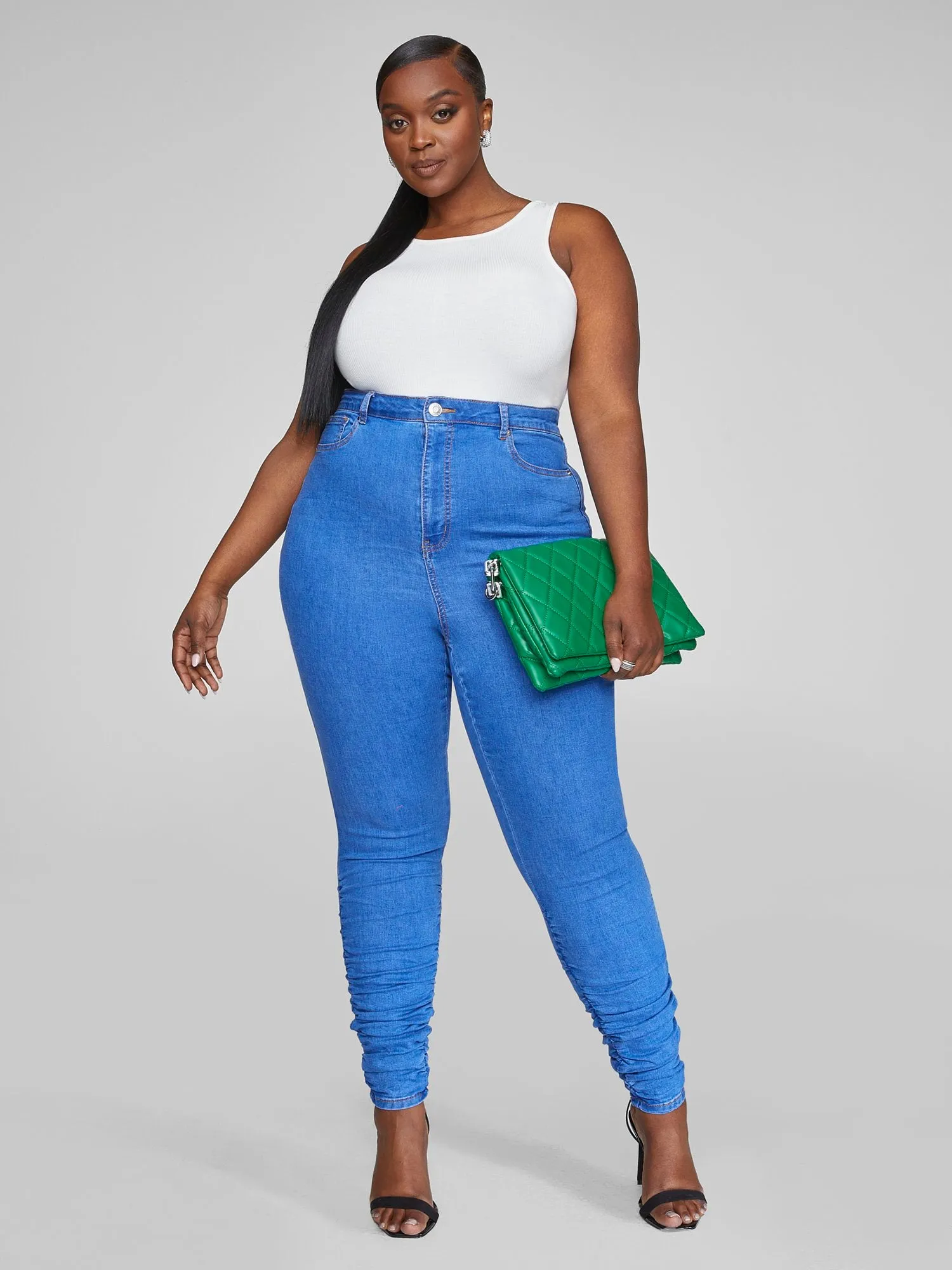 Ultra High Rise Skinny Jeans with Ruching Detail