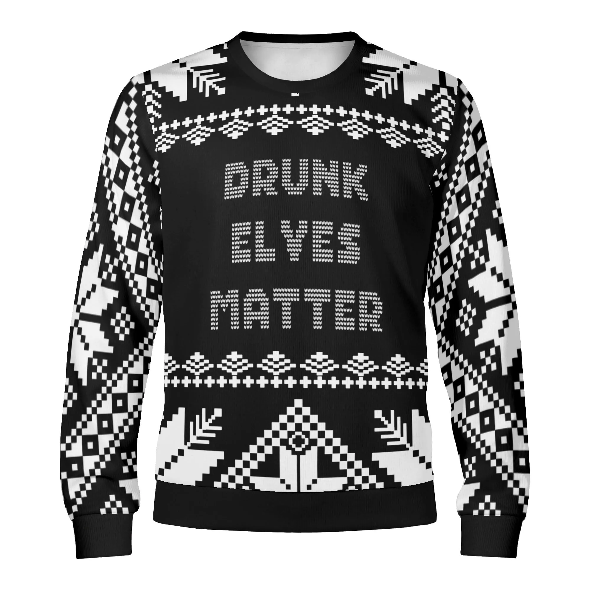 Unisex Gothic Drunk Elves Matter Typography Ugly Christmas Sweatshirt