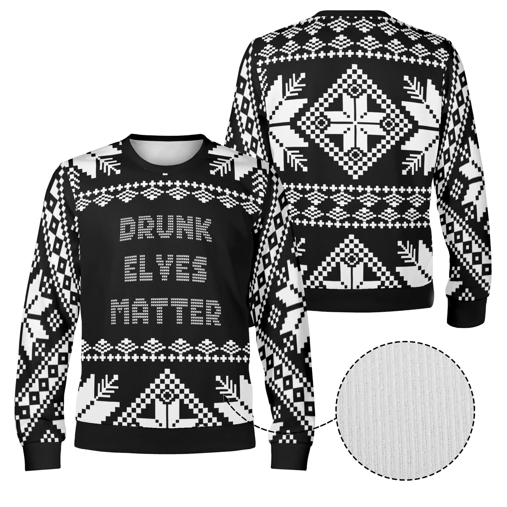 Unisex Gothic Drunk Elves Matter Typography Ugly Christmas Sweatshirt
