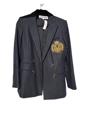 Veronica Beard Ellette Pinstriped Dickey Jacket Logo Crest Navy Multi 10