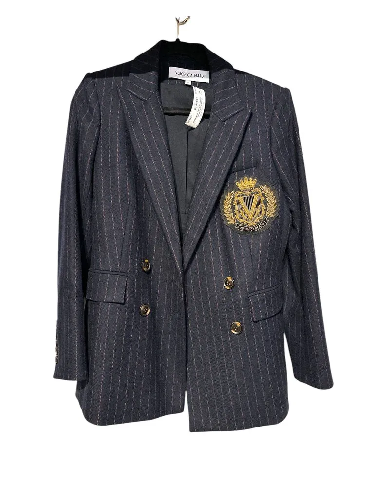 Veronica Beard Ellette Pinstriped Dickey Jacket Logo Crest Navy Multi 10