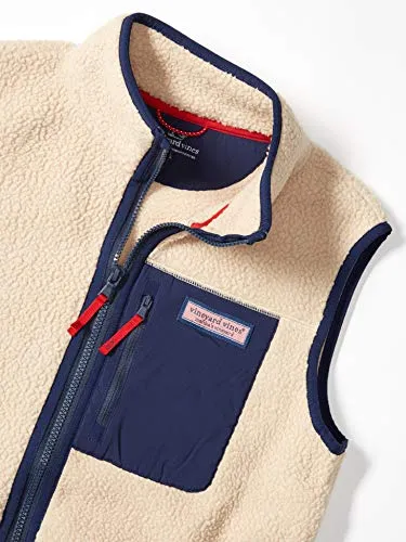 vineyard vines Boy's Sherpa Fleece Vest, Camel, Large, 3O001049