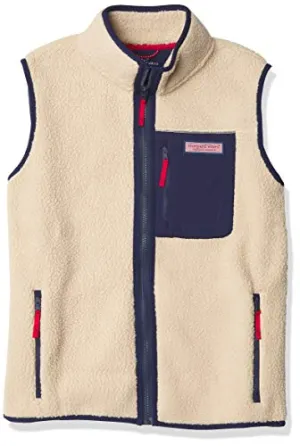 vineyard vines Boy's Sherpa Fleece Vest, Camel, Large, 3O001049