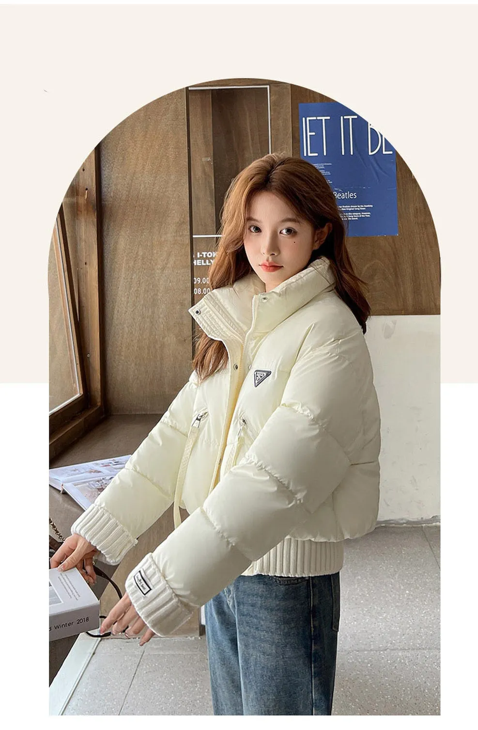 Vintage-Inspired Stain-Resistant Puffer Jacket for Women