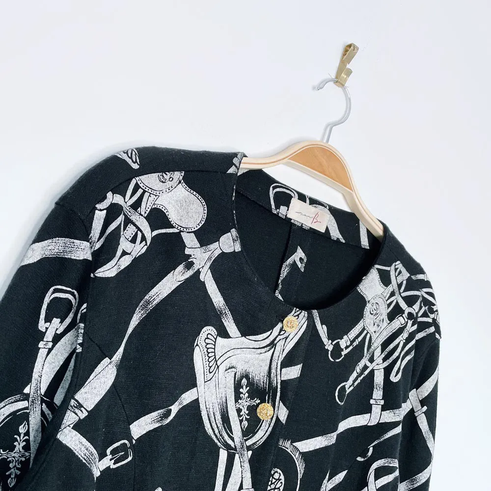 vintage saddle print fitted knit jacket