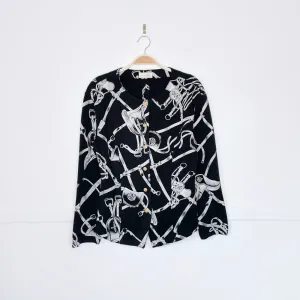 vintage saddle print fitted knit jacket