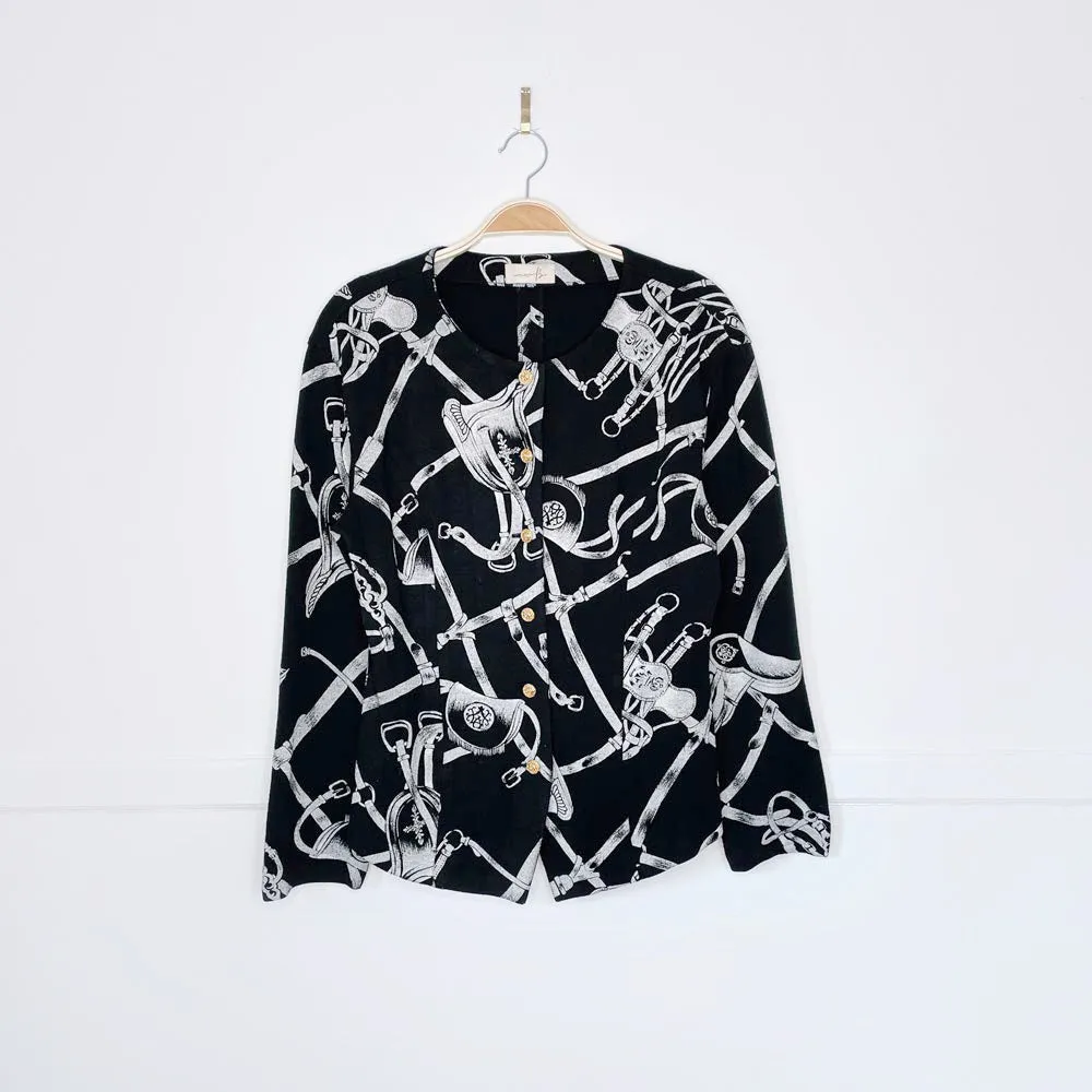 vintage saddle print fitted knit jacket