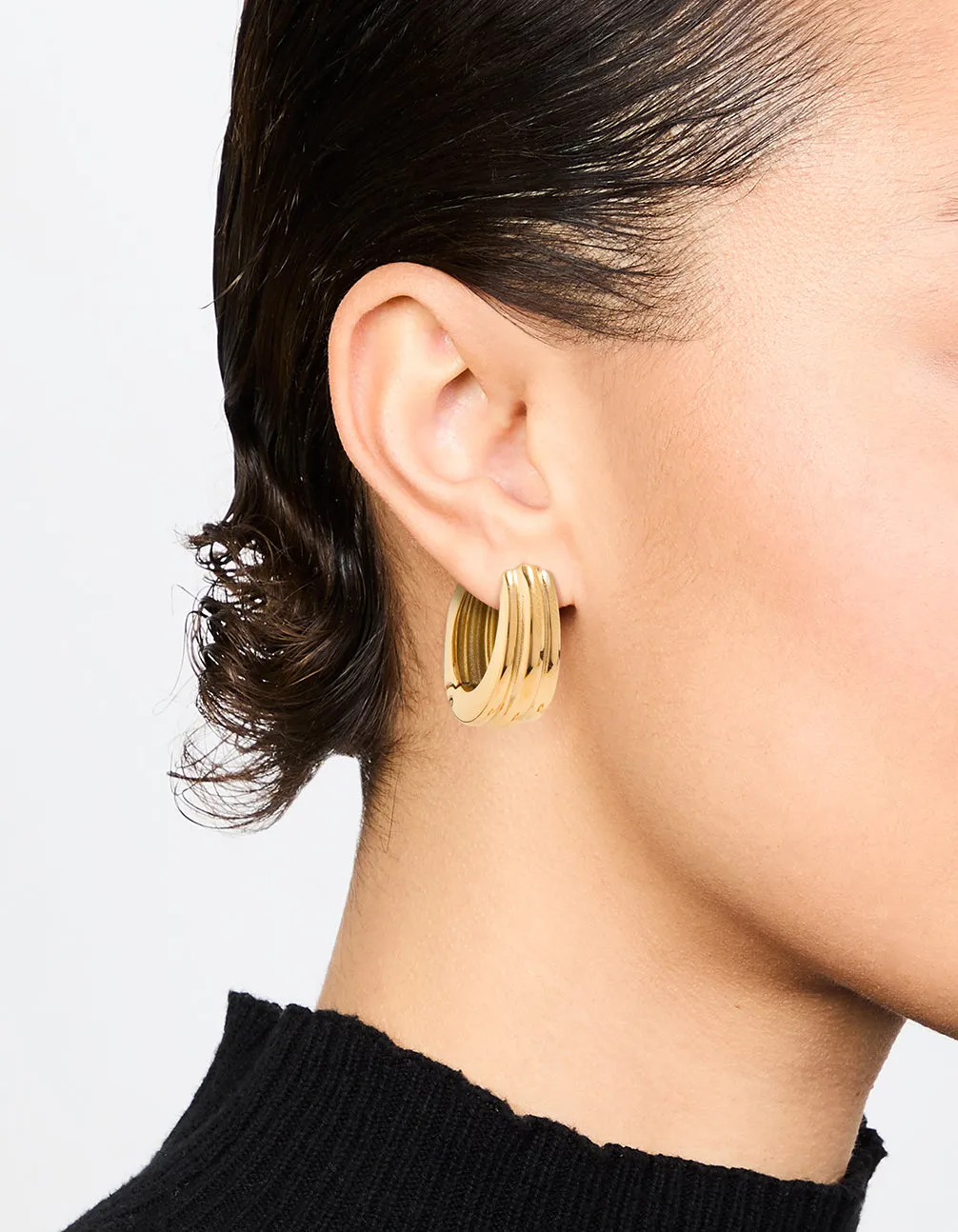 Waterproof Gold Plated Stainless Steel Hinged Hoop Indented Earrings