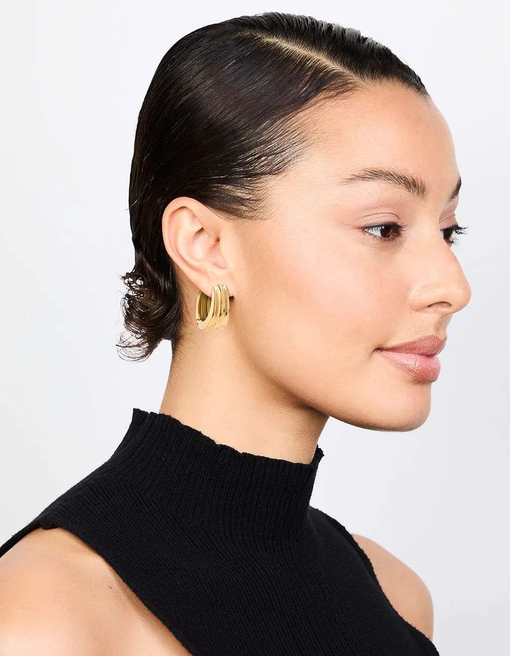 Waterproof Gold Plated Stainless Steel Hinged Hoop Indented Earrings
