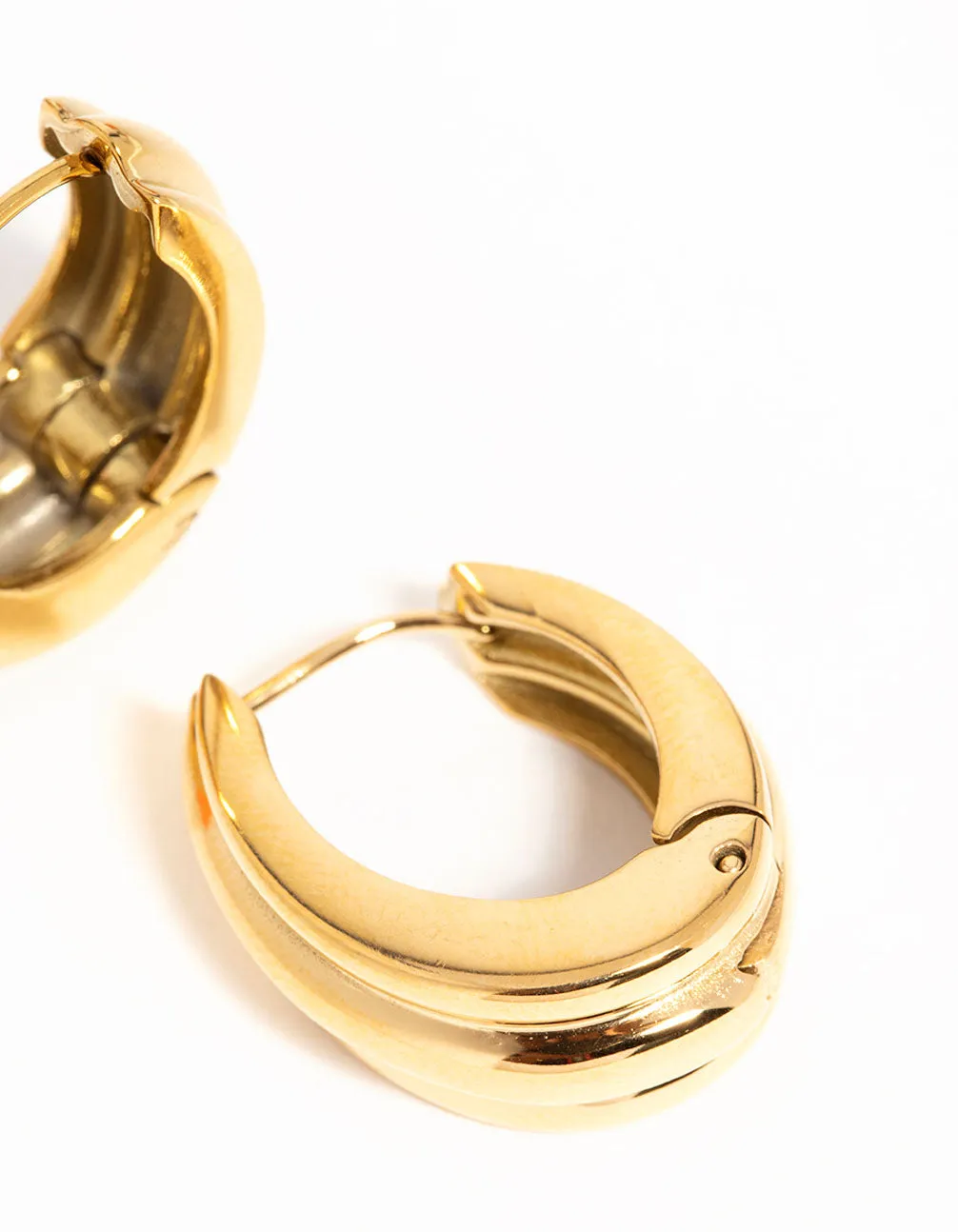 Waterproof Gold Plated Stainless Steel Hinged Hoop Indented Earrings