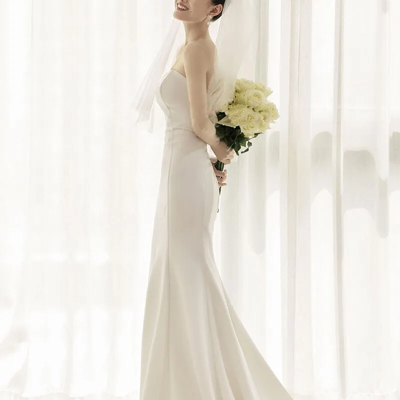 Wedding Dresses Satin Strapless Sleeveless Small Train