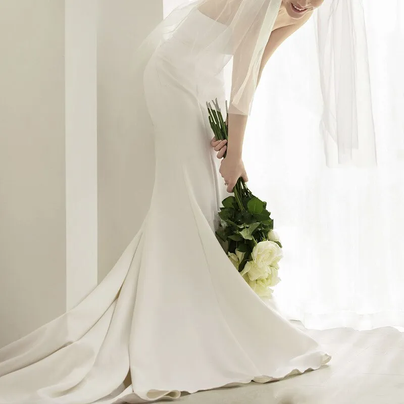 Wedding Dresses Satin Strapless Sleeveless Small Train