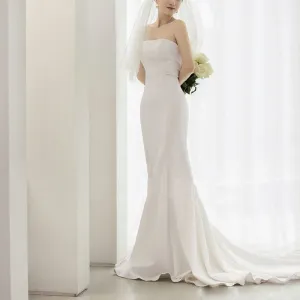 Wedding Dresses Satin Strapless Sleeveless Small Train