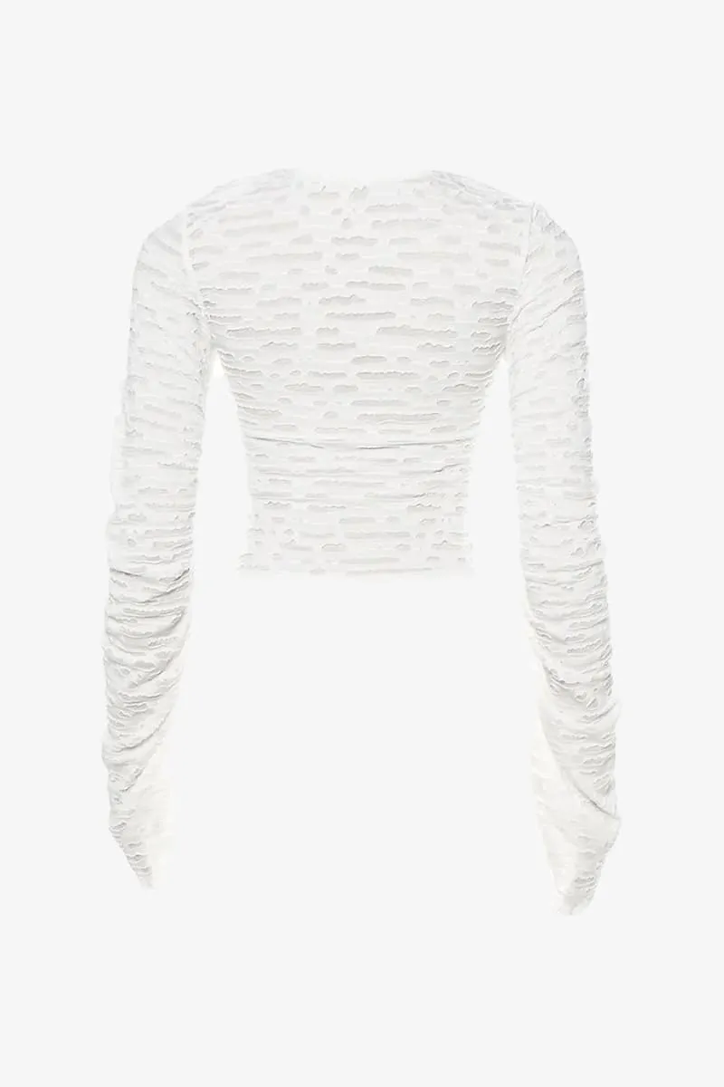 White Distressed Lace-Up Crop Top