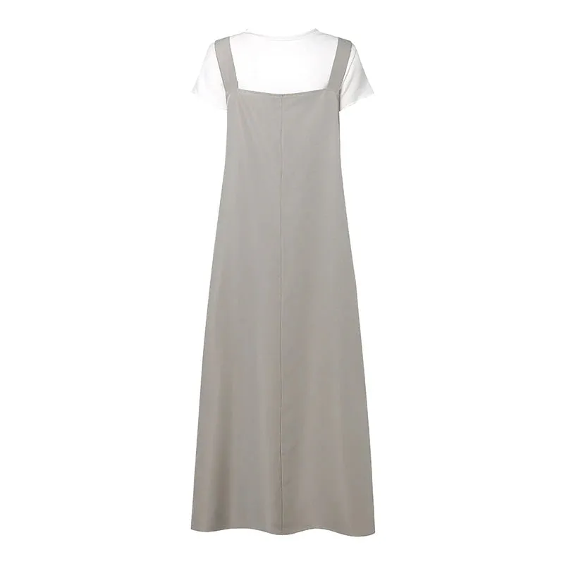 Women Maxi Dress Solid Color Wide Halter Dress Comftable Workwear Wide Straps Long Dress plus Size