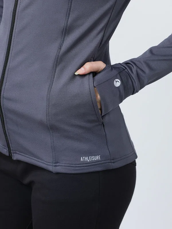 Women STEEL GREY Solid Jackets-GRIT LIFE JACKET-STEEL GREY