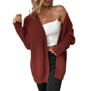 Women's Button Down Vee Neck Long Sleeve Rib Knit Cardigan Sweaters K473