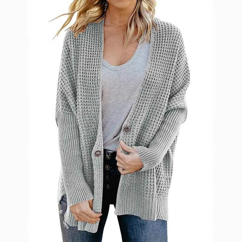 Women's Button Down Vee Neck Long Sleeve Rib Knit Cardigan Sweaters K473