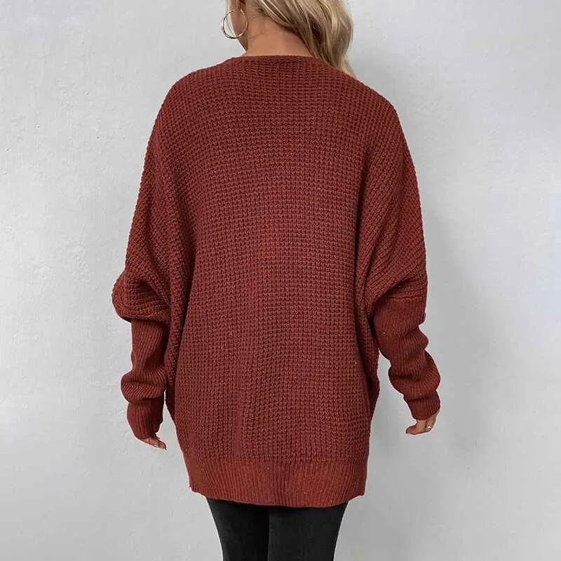 Women's Button Down Vee Neck Long Sleeve Rib Knit Cardigan Sweaters K473