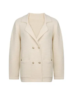 Women's Elegant Geometric Beige Blazer with Pockets and Buttons | Ideal for All Seasons