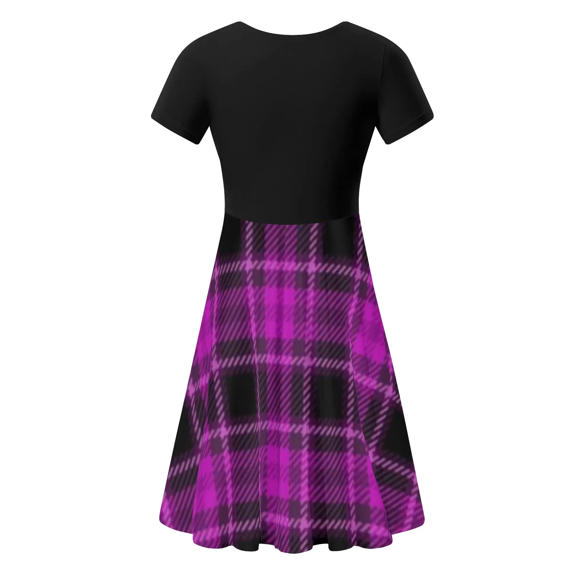 ﻿Women's Gothic Pink and Black Plaid V-neck Short Sleeve Sundress