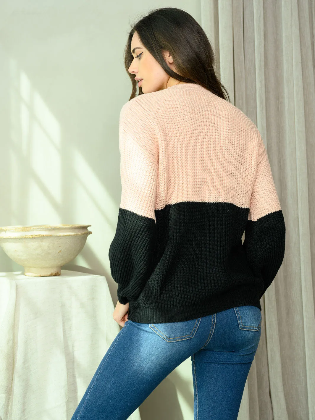 WOMEN'S LONG SLEEVE MOCK NECK COLORBLOCK SWEATER